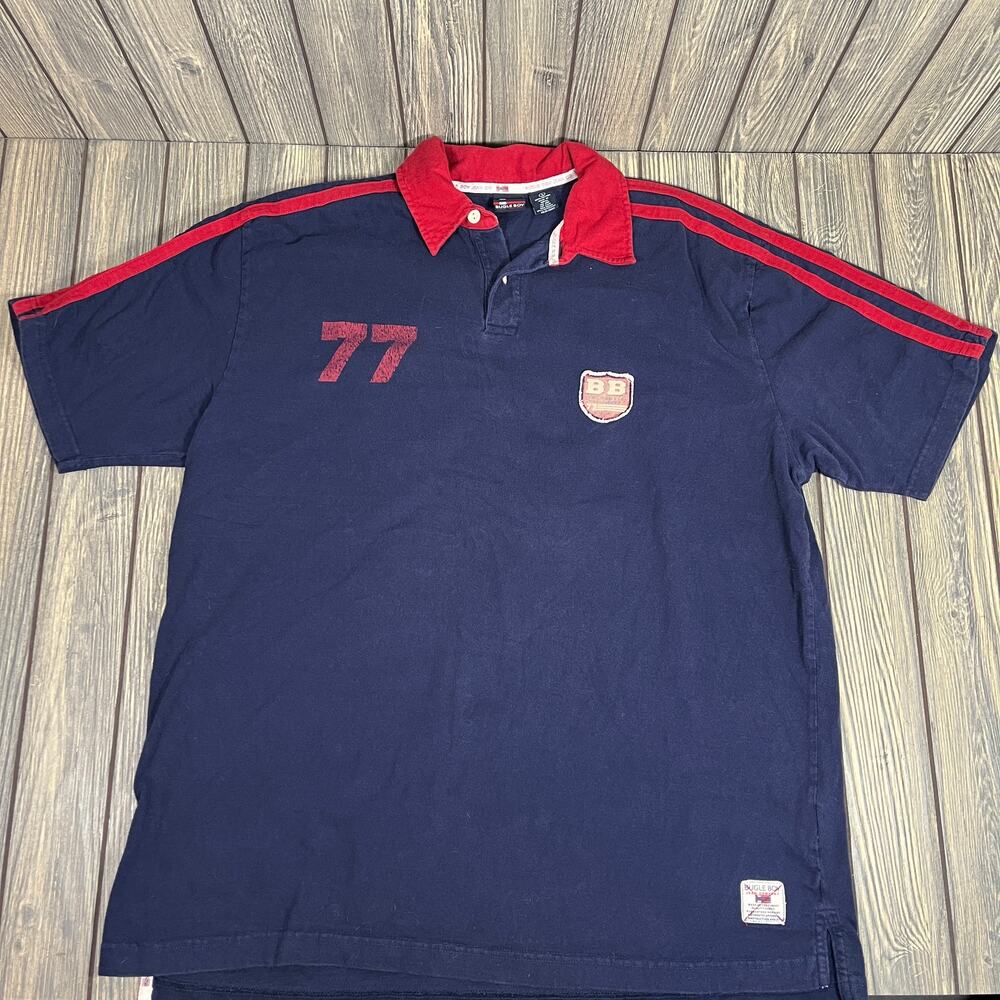Bugle Boy Vintage Rugby Polo Shirt Men L Navy Red Cotton 90s Y2K Athletic Retro